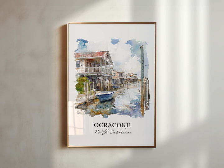 Ocracoke NC Wall Art, Outer Banks Print, Outer Banks NC Watercolor Art, Ocracoke Gift, Travel Print, Travel Poster, Housewarming Gift