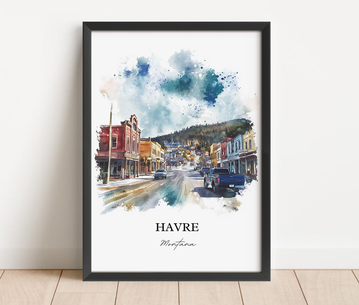 Havre MT Wall Art, Hill County Print, Montana Watercolor Art, Havre Montana Gift, Travel Print, Travel Poster, Housewarming Gift