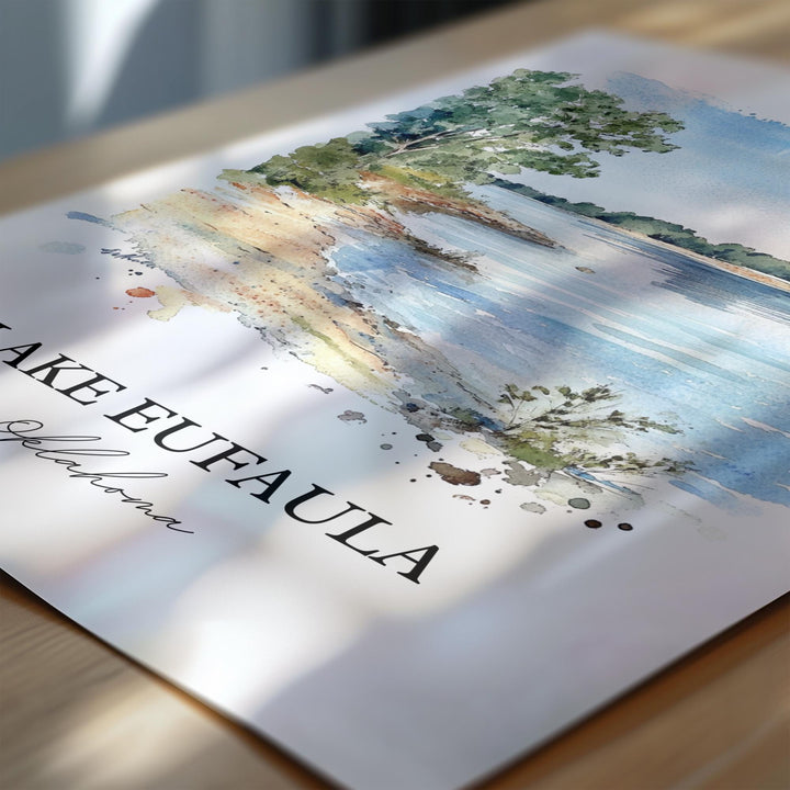 Lake Eufaula Wall Art, Eufaula Lake Print, Oklahoma Watercolor Art, Lake Eufaula Gift, Travel Print, Travel Poster, Housewarming Gift