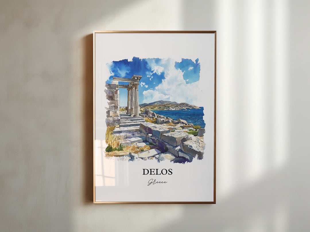 Delos Greece Wall Art, Mykonos Print, Greece Watercolor Art, Delos Greece Gift, Travel Print, Travel Poster, Housewarming Gift