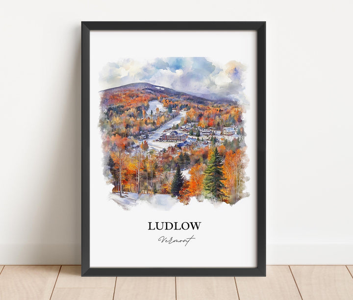 Ludlow VT Wall Art, Okemo Mountain Print, Vermont Watercolor Art, Ludlow VT Gift, Travel Print, Travel Poster, Housewarming Gift