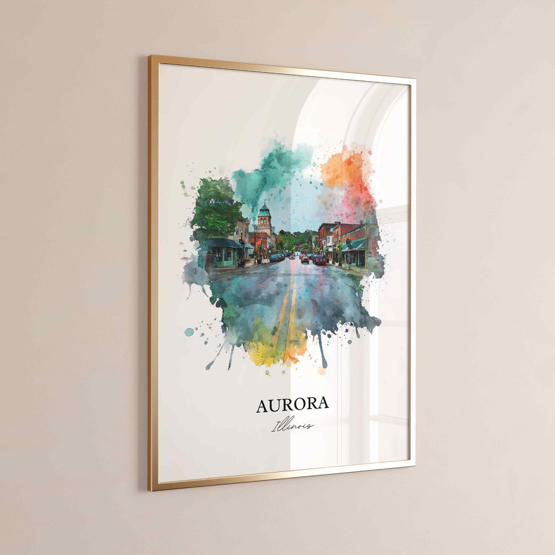 Aurora, Illinois Wall Art, Aurora Print, Illinois Watercolor Art, Chicago Illinois Gift, Travel Print, Travel Poster, Housewarming Gift