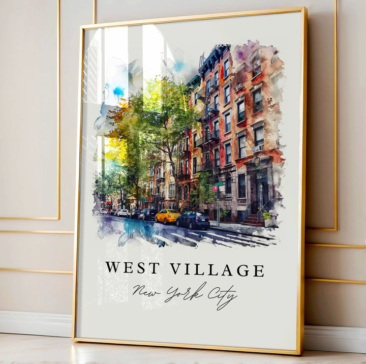 West Village NYC watercolor travel art - Manhattan, West Village print, Wedding gift, Birthday present, Custom Text, Perfect Gift