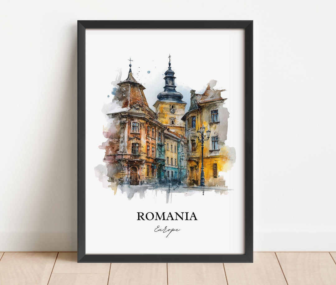 Romania Wall Art, Romania Print, Romania Watercolor Art, Romania Gift, Travel Print, Travel Poster, Housewarming Gift
