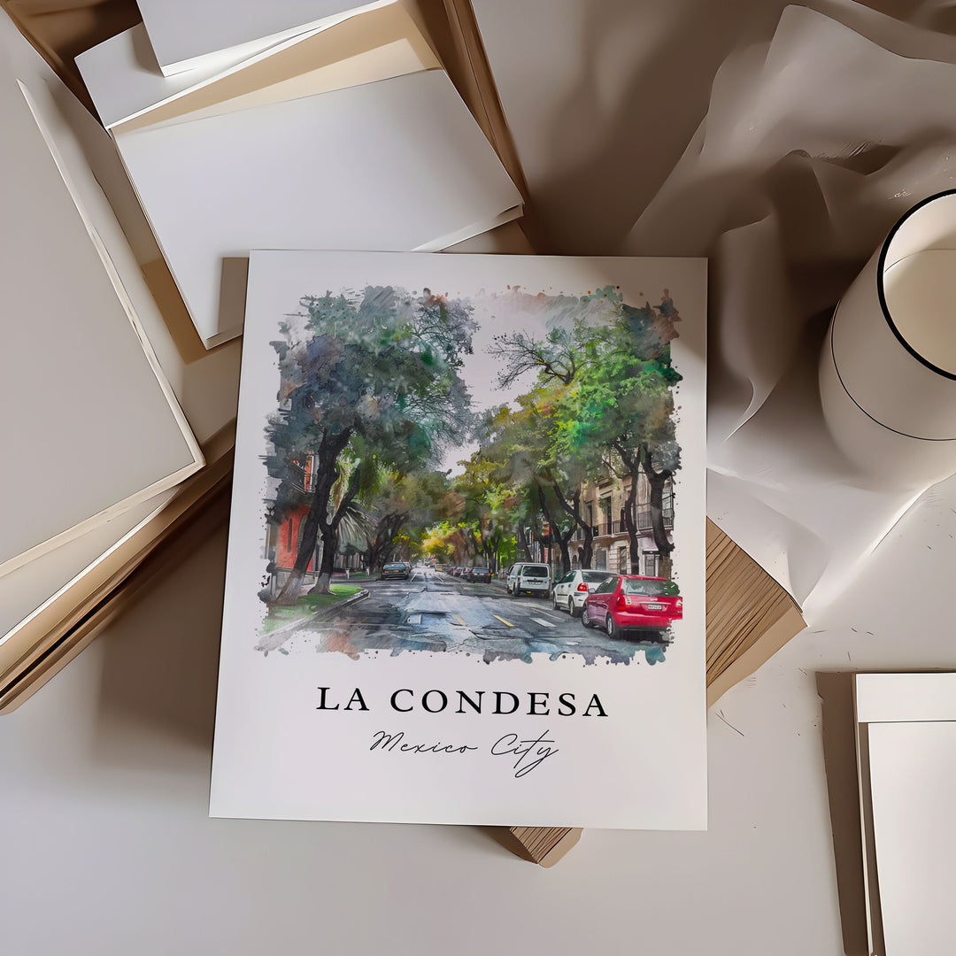 La Condesa CDMX Wall Art, CDMX Print, Mexico City Watercolor Artwork, Condesa Gift,