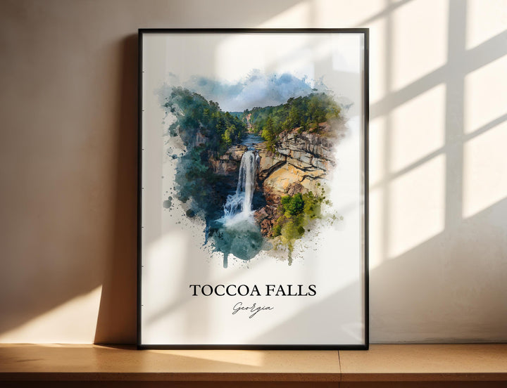 Toccoa Falls Wall Art, Stephens County Print, Georgia Watercolor Art, Toccoa Falls Gift, Travel Print, Travel Poster, Housewarming Gift