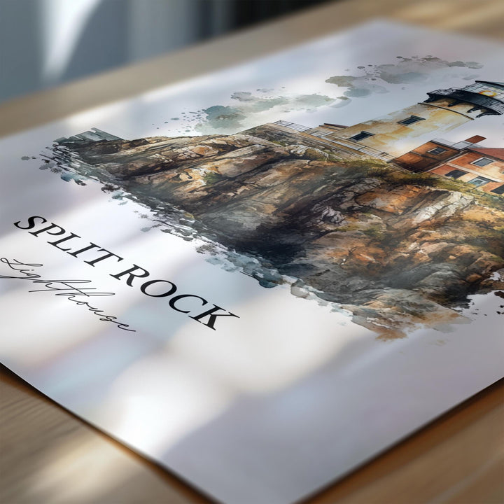 Split Rock Lighthouse Art, Lake County MN Print, Minnesota Watercolor, Two Harbors MN Gift, Travel Print, Travel Poster, Housewarming Gift