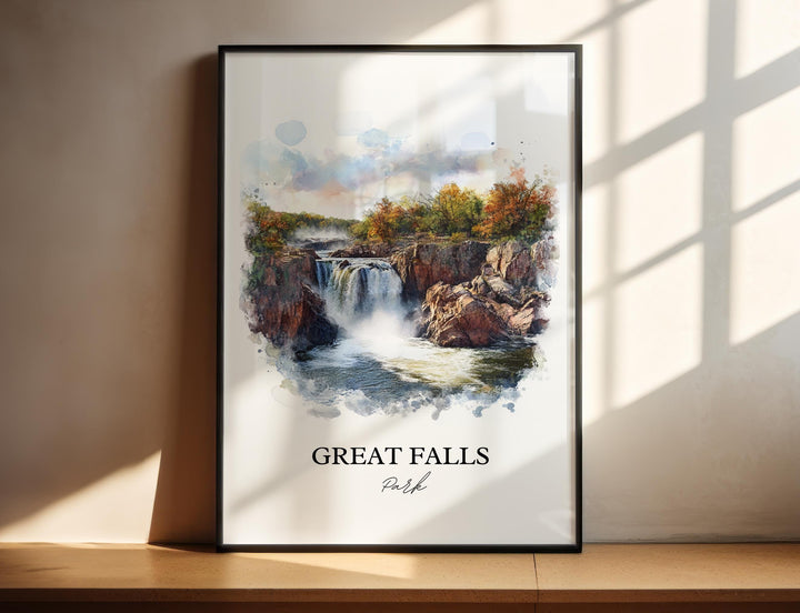 Great Falls Park Wall Art, Fairfax County Print, McLean VA Watercolor, Great Falls Park Gift, Travel Print, Travel Poster, Housewarming Gift