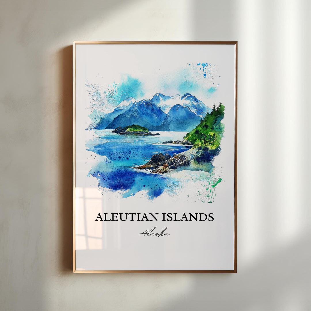 Aleutian Islands Wall Art, Alaska Print, Aleut Islands Watercolor Art, Aleutian Islands Gift, Travel Print, Travel Poster, Housewarming Gift