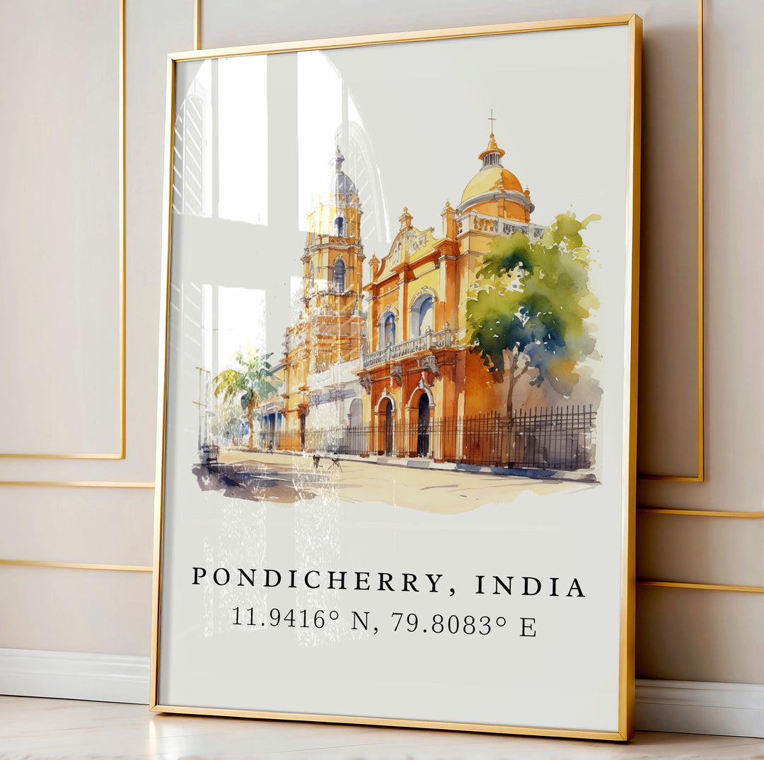 Pondicherry India wall art - India, Pondicherry poster, Pondicherry Wedding gift, Birthday present, Custom Text, Personalised Gift