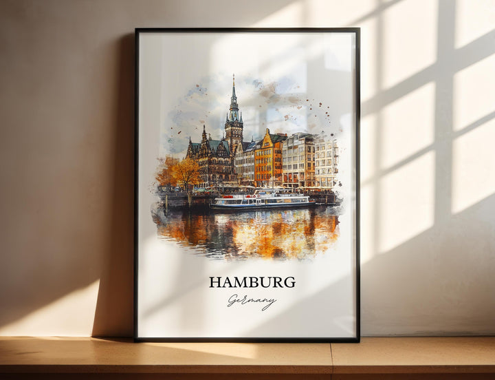 Hamburg Wall Art, Hamburg Germany Print, Germany Watercolor Art, Hamburg Gift, Travel Print, Travel Poster, Housewarming Gift