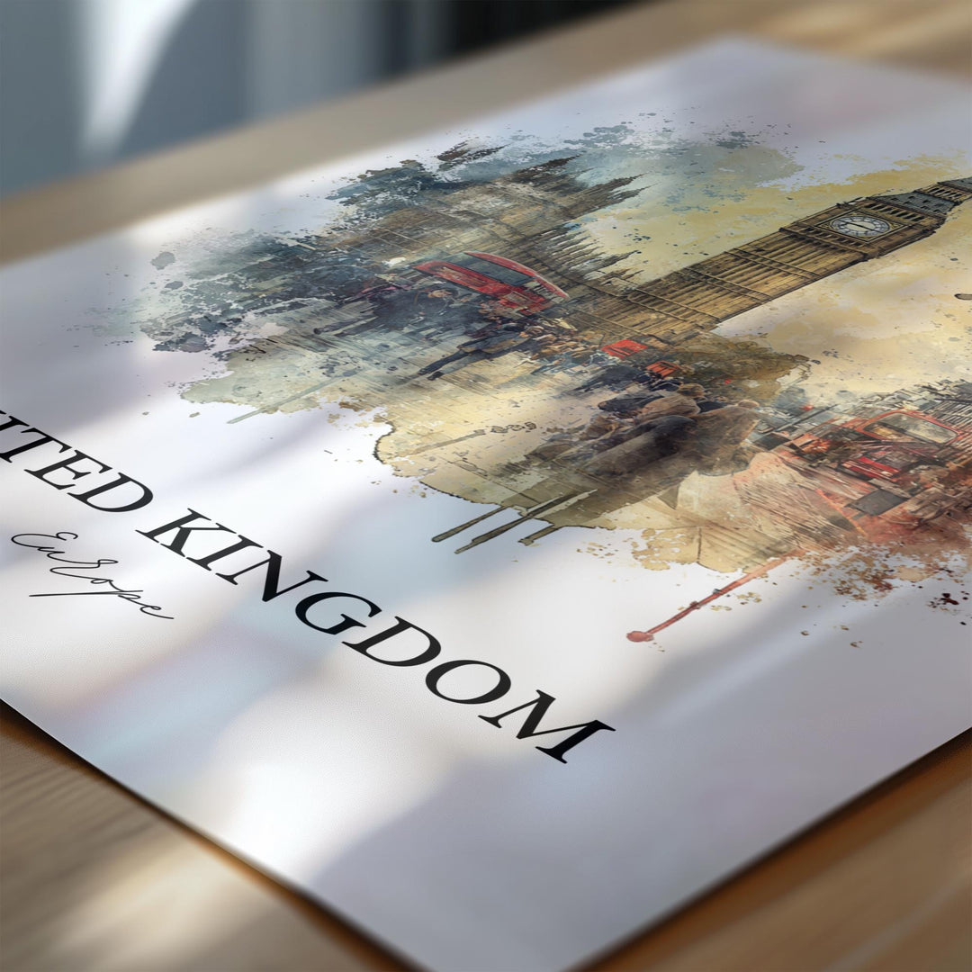 United Kingdom Wall Art, England Print, UK Watercolor Art, United Kingdom Gift, Travel Print, Travel Poster, Housewarming Gift