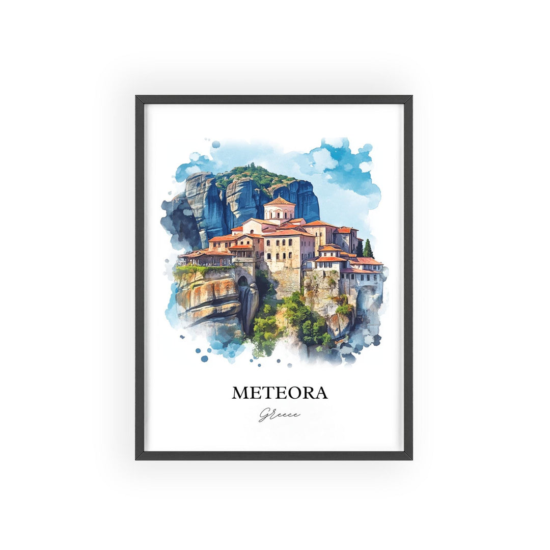 Meteora Wall Art, Meteora Greece Print, Greece Watercolor Art, Trikala Greece Gift, Travel Print, Travel Poster, Housewarming Gift