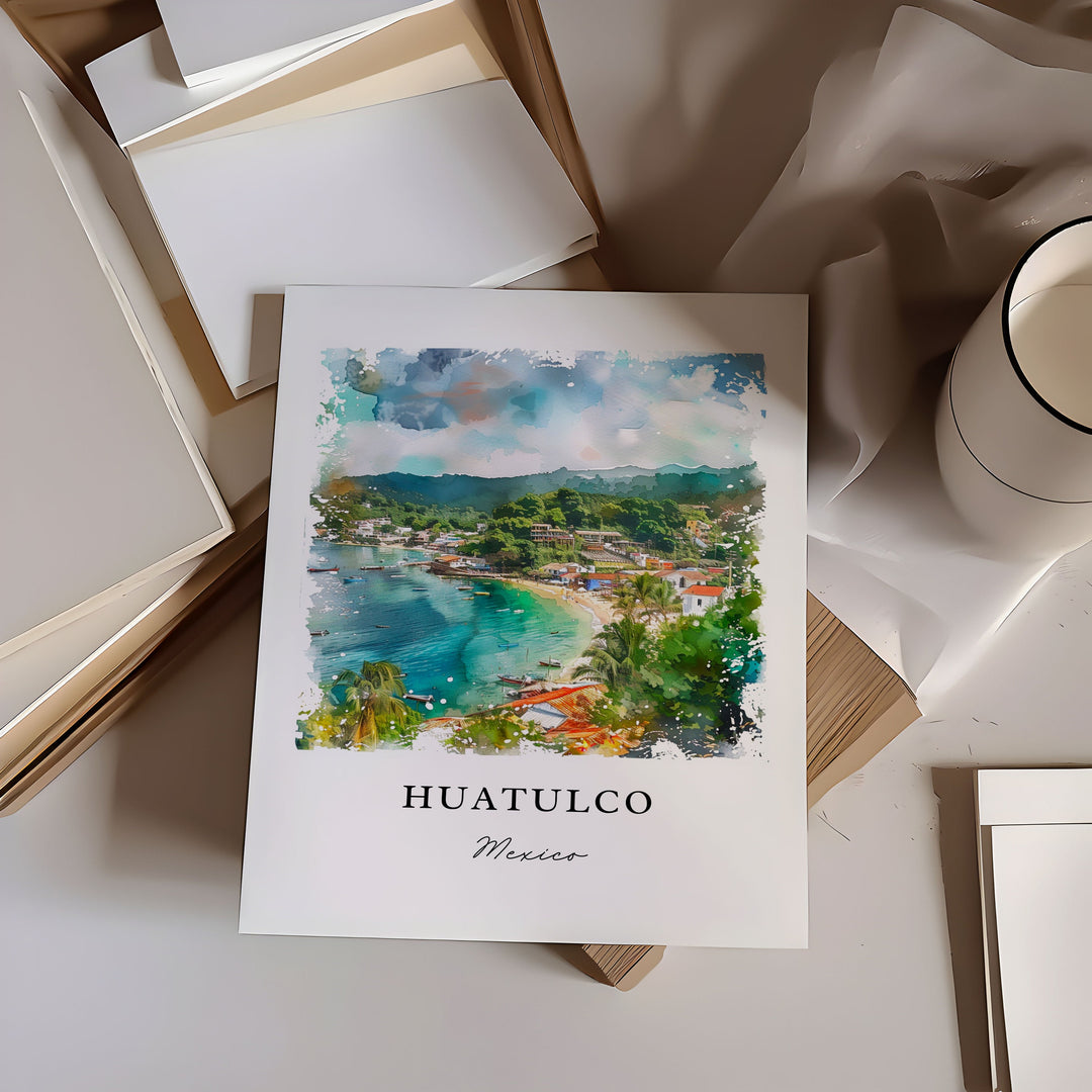 Huatulco Mexico Wall Art, Huatulco MX Print, Huatulco Watercolor, Huatulco Mexico Gift,