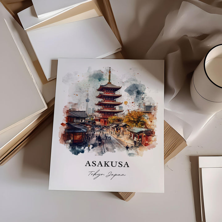 Asakusa Wall Art, Senso-ji Print, Tokyo Japan Watercolor Art, Asakusa Gift, Travel Print, Travel Poster, Housewarming Gift