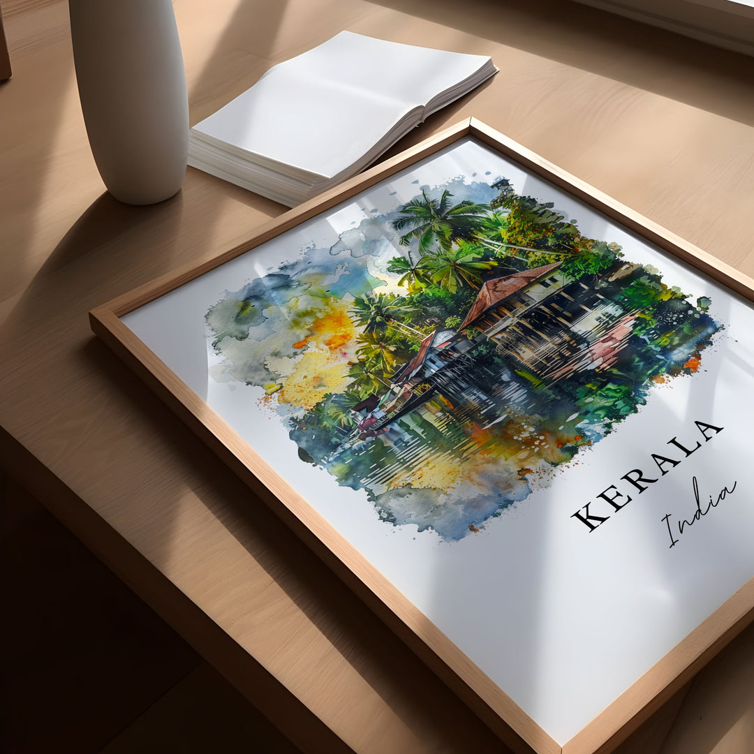 Kerala Wall Art, Kerala India Print, Kerala Watercolor, India Gift, Travel Poster, Housewarming Gift