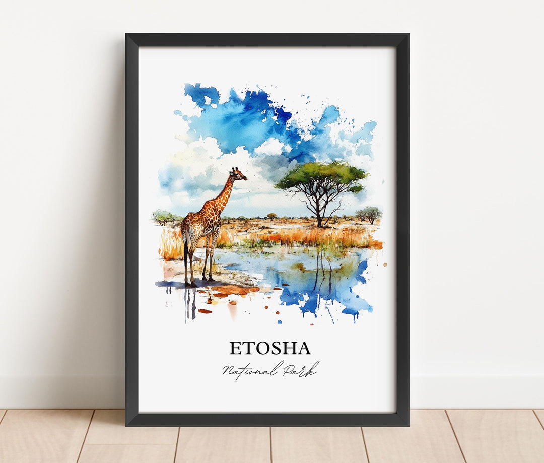 Etosha National Park Wall Art, Namibia Print, Namibia Watercolor Art, Etosha Park Gift, Travel Print, Travel Poster, Housewarming Gift