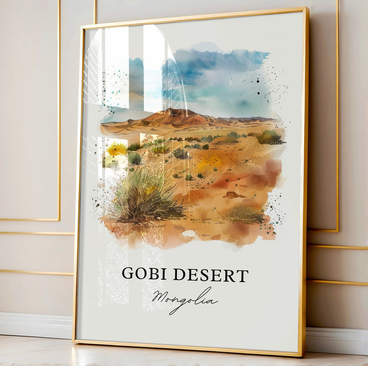 Gobi Desert Wall Art, Gobi Desert Print, Mongolia Watercolor, Gobi Desert Gift,