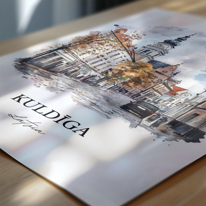 Kuldiga Wall Art, Latvia Print, Lativa Watercolor Art, Kuldiga Lativa Gift, Travel Print, Travel Poster, Housewarming Gift