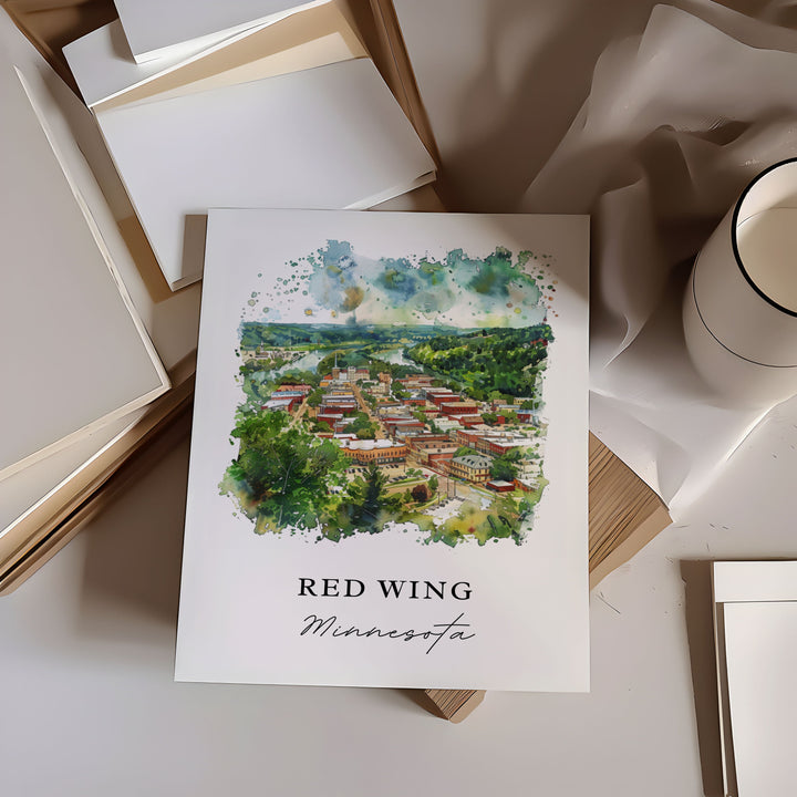 Red Wing MN Wall Art, Red Wing Minnesota Print, Red Wing Watercolor, Barn Bluff MN Gift,