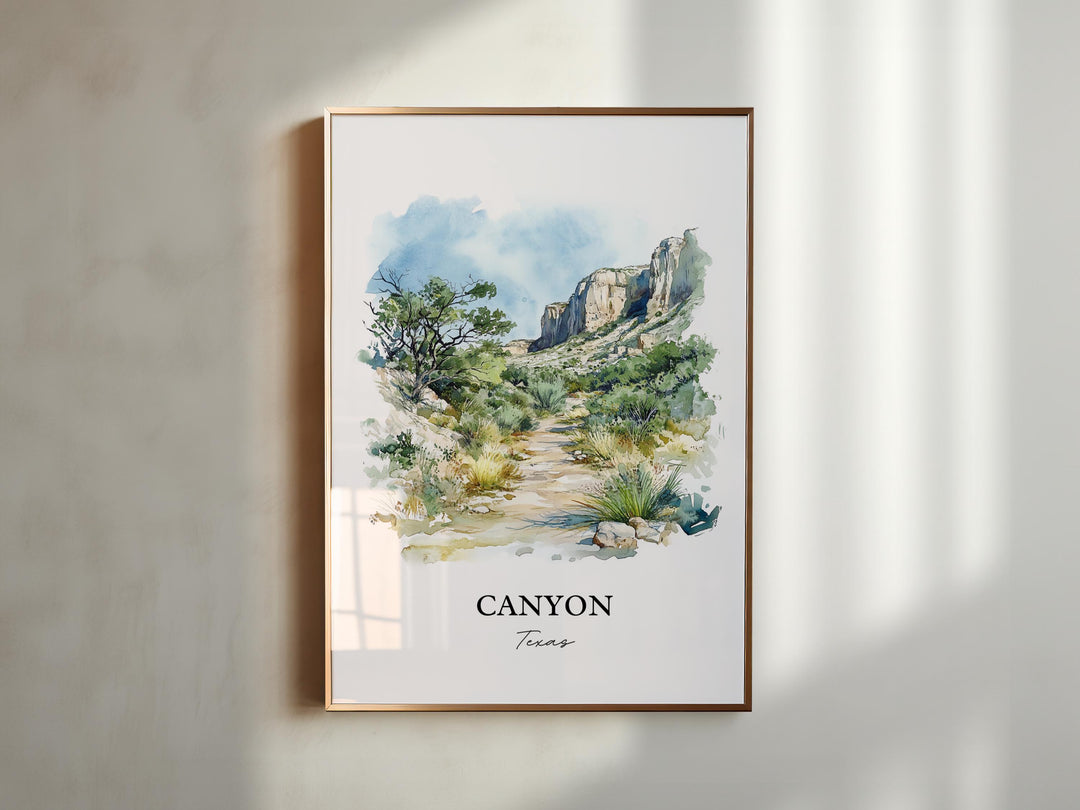 Canyon Texas Wall Art, Randall County Print, Texas Watercolor Art, Canyon Texas Gift, Travel Print, Travel Poster, Housewarming Gift