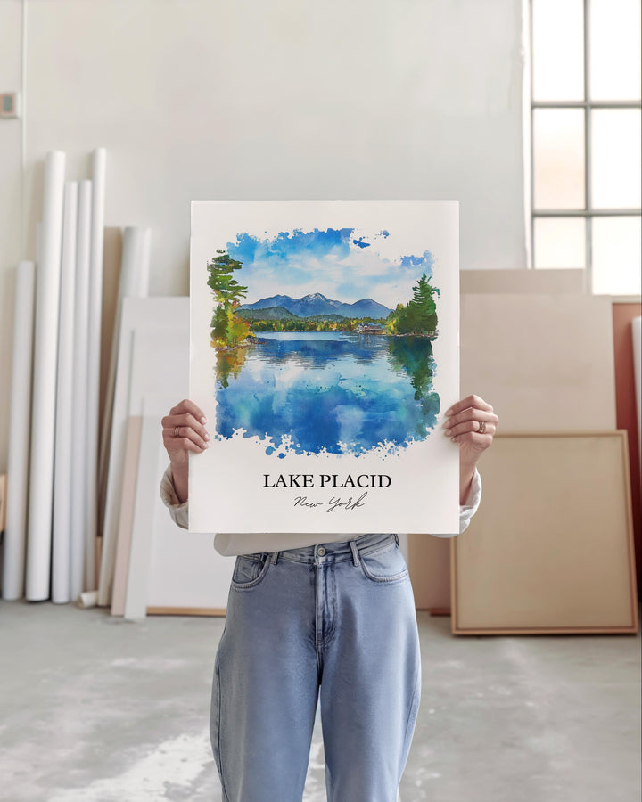 Lake Placid Wall Art, Lake Placid Print, Adirondacks Watercolor Art, Lake Placid NY Gift, Travel Print, Travel Poster, Housewarming Gift