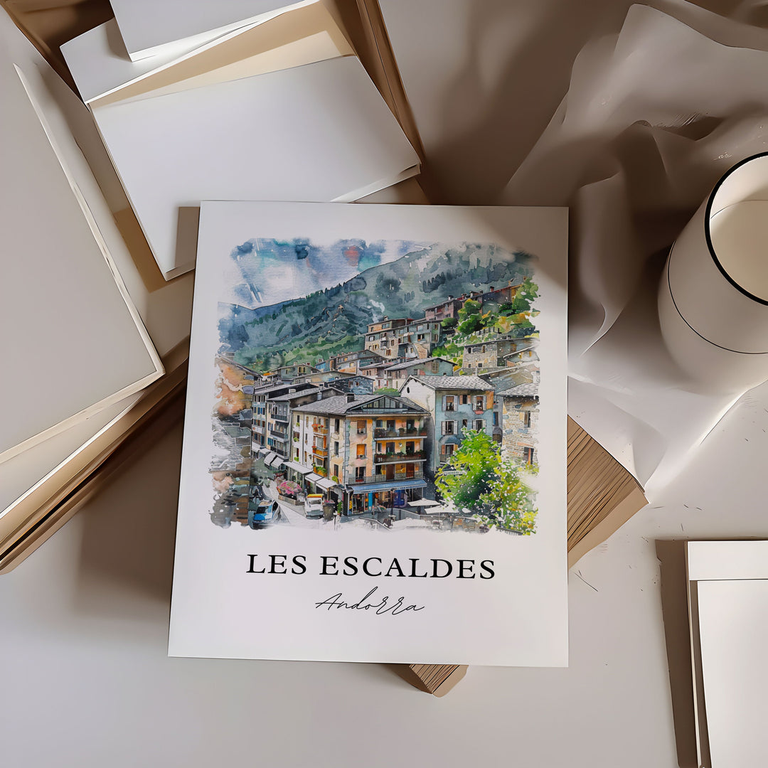 Les Escaldes Wall Art, Andorra Print, Les Escaldes Watercolor, Les Escaldes Andorra Gift,