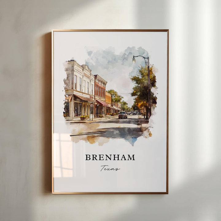 Brenham Texas Art, Brenham Print, Brenham TX Watercolor Art, Brenham Texas Town Gift, Travel Poster, Housewarming Gift