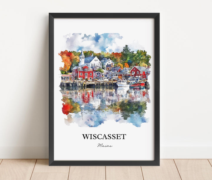 Wiscasset Wall Art, Lincoln County ME Print, Maine Watercolor Art, Wiscasset Maine Gift, Travel Print, Travel Poster, Housewarming Gift