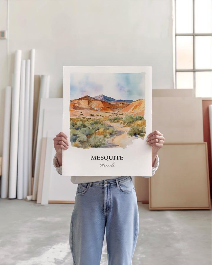 Mesquite NV Wall Art, Mesquite Print, Nevada Watercolor Art, Clark County NV Gift, Travel Print, Travel Poster, Housewarming Gift