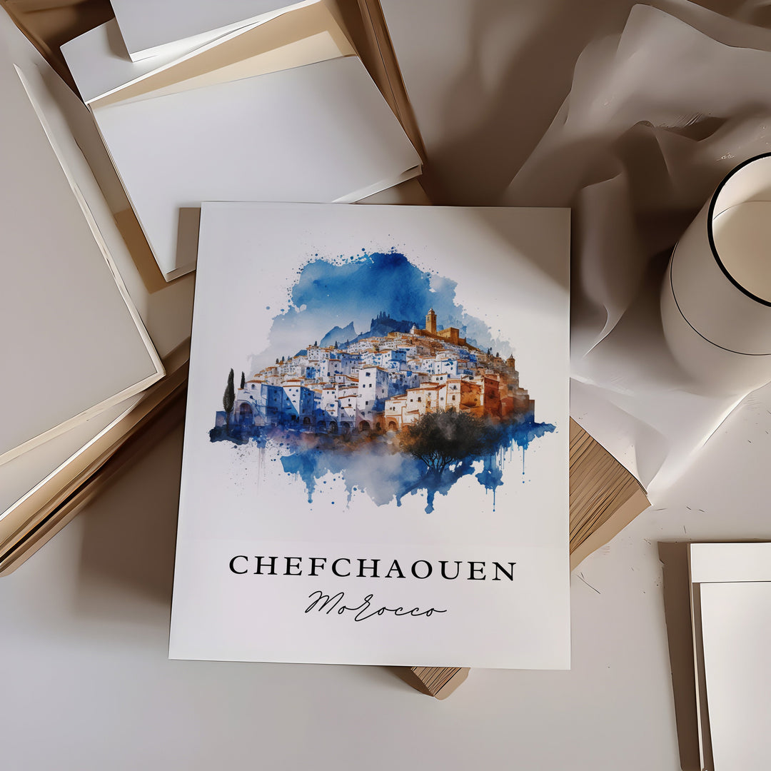 Chefchaouen Morocco wall art - Morocco, Chefchaouen poster, Chefchaouen Wedding gift, Birthday present, Custom Text, Personalised Gift