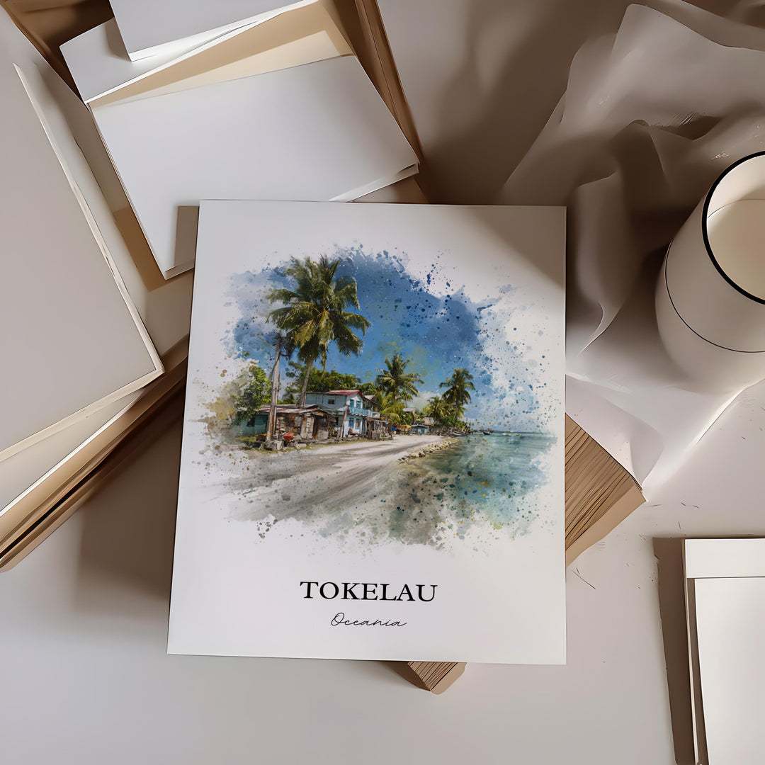 Tokelau Wall Art, Tokelau Print, Tokelau Island Watercolor Art, Atafu Gift, Travel Print, Travel Poster, Housewarming Gift