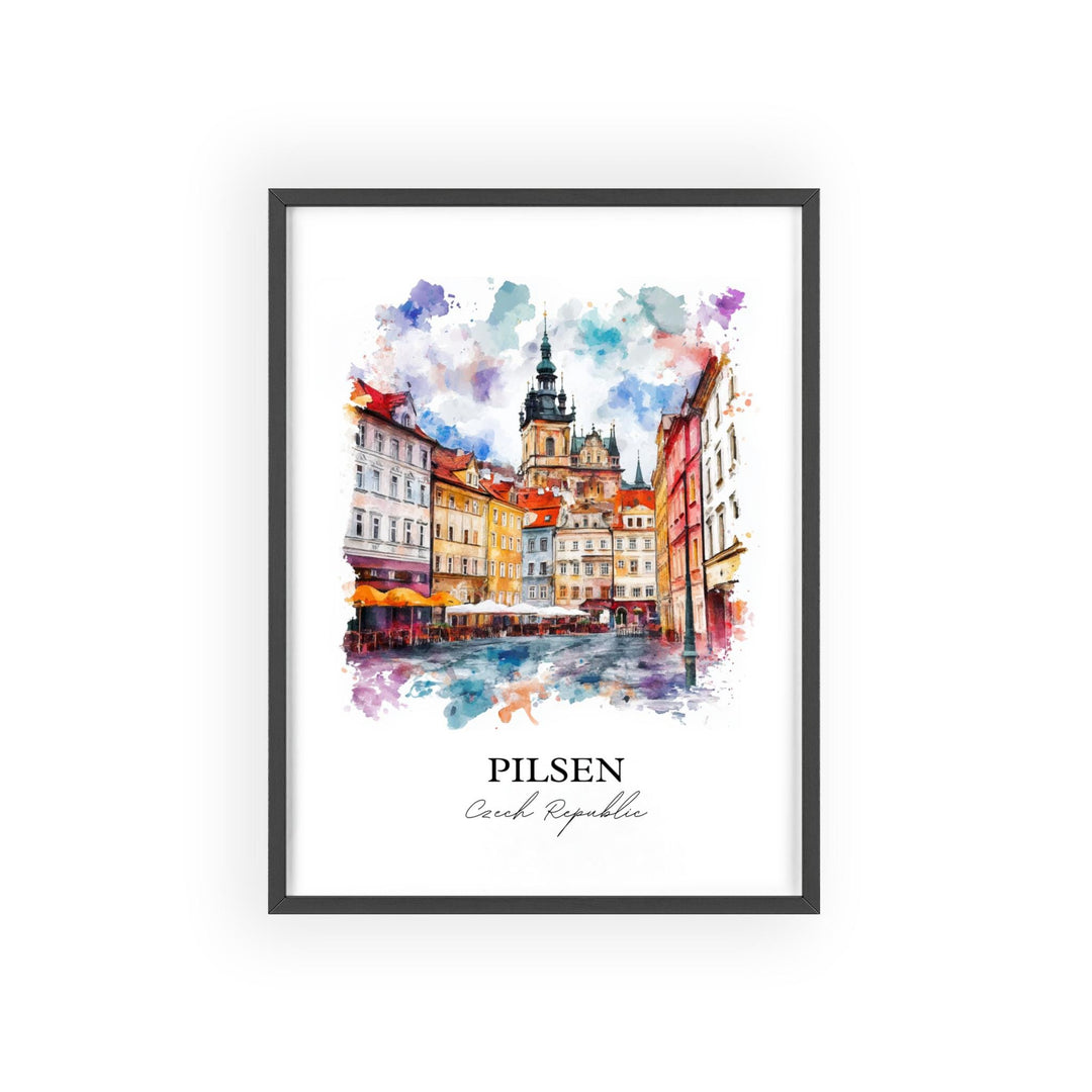 Pilsen Wall Art, Plzen Print, Czech Republic Watercolor, Pilsen Gift, Travel Print, Travel Poster, Housewarming Gift