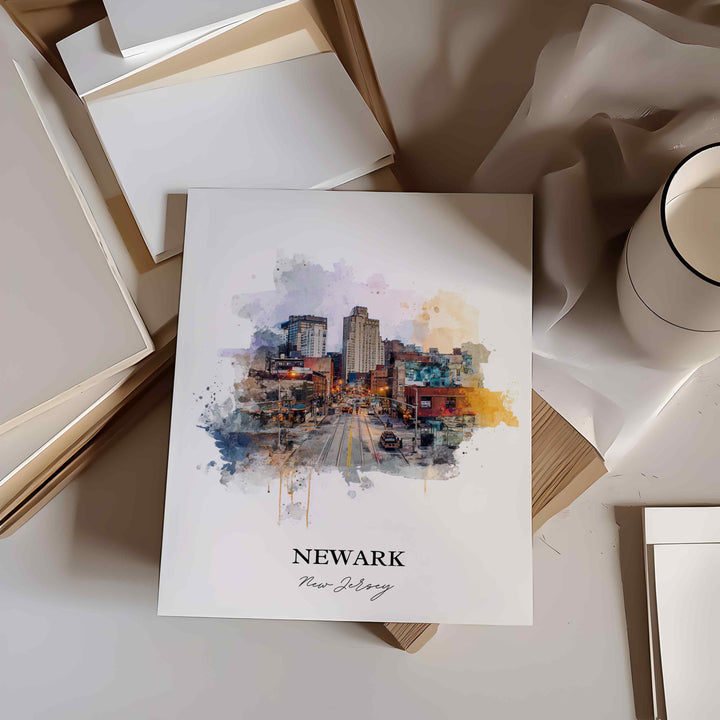 Newark NJ Wall Art, Newark Print, Newark Watercolor Art, Newark NJ Skyline Gift, Travel Print, Travel Poster, Housewarming Gift