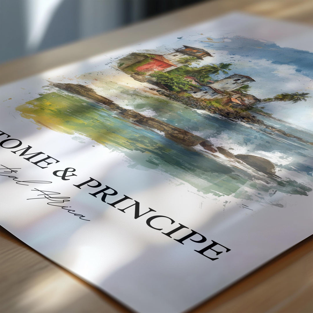 Sao Tome and Principe Art, São Tomé Print, Africa Watercolor Art, Sao Tome and Principe Gift, Travel Print, Travel Poster, Housewarming Gift