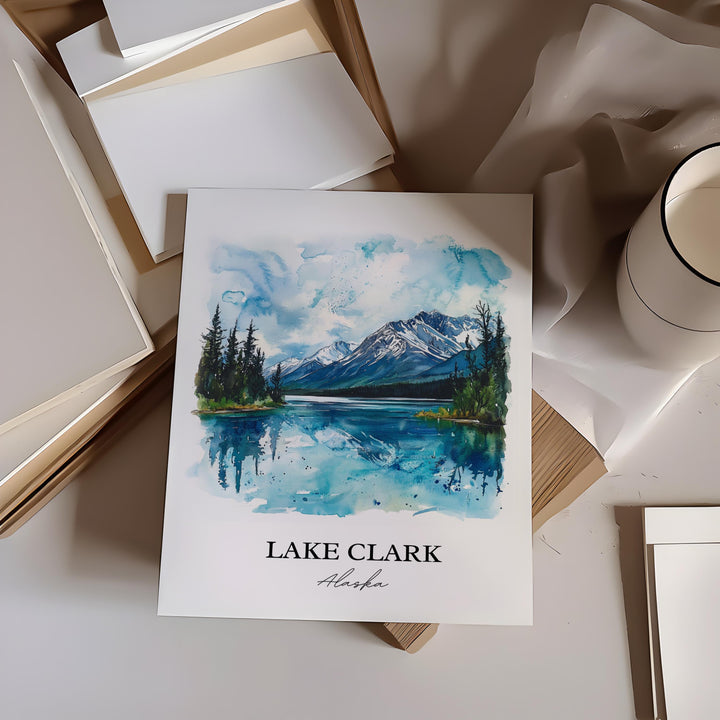 Lake Clark Wall Art, Anchorage Print, Lake Clark Alaska Watercolor Art, Lake Clark AK Gift, Travel Print, Travel Poster, Housewarming Gift
