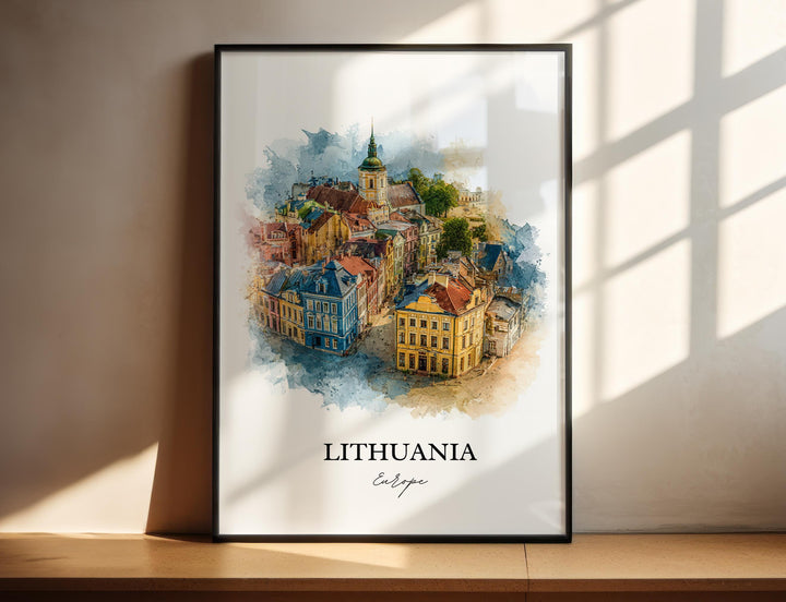 Lithuania Wall Art, Lithuania Print, Lithuania Watercolor Art, Lithuania Gift, Travel Print, Travel Poster, Housewarming Gift