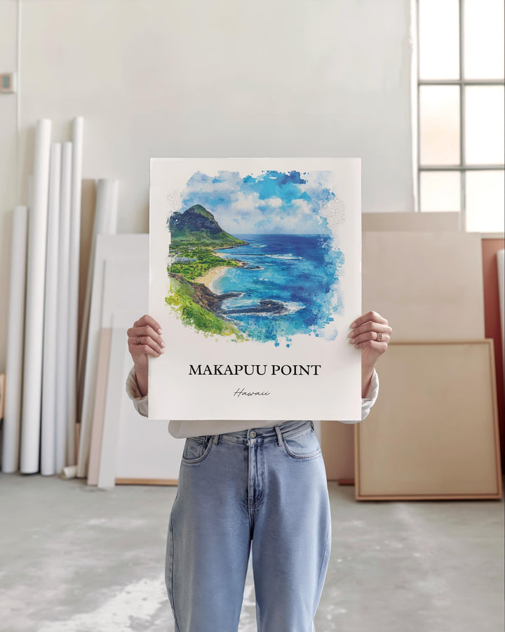 Makapuu Point Wall Art, Oahu Print, Oahu Watercolor Art, Makapuu Point Gift, Travel Print, Travel Poster, Housewarming Gift