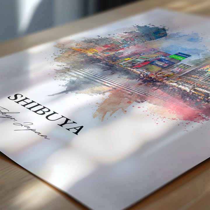 Shibuya Wall Art, Shibuya Tokyo Print, Shibuya Watercolor Art, Tokyo Japan Gift, Tokyo Travel Print, Tokyo Travel Poster, Housewarming Gift
