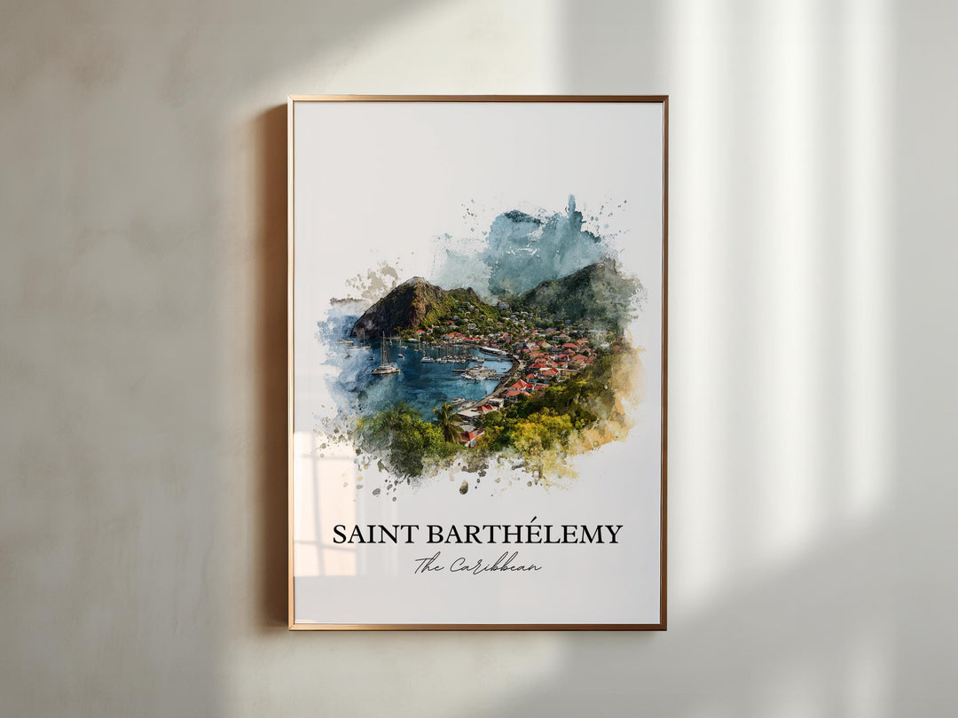 St. Barts Wall Art, St. Barts Print, St. Barts Watercolor Art, Caribbean Gift, Travel Print, Travel Poster, Housewarming Gift