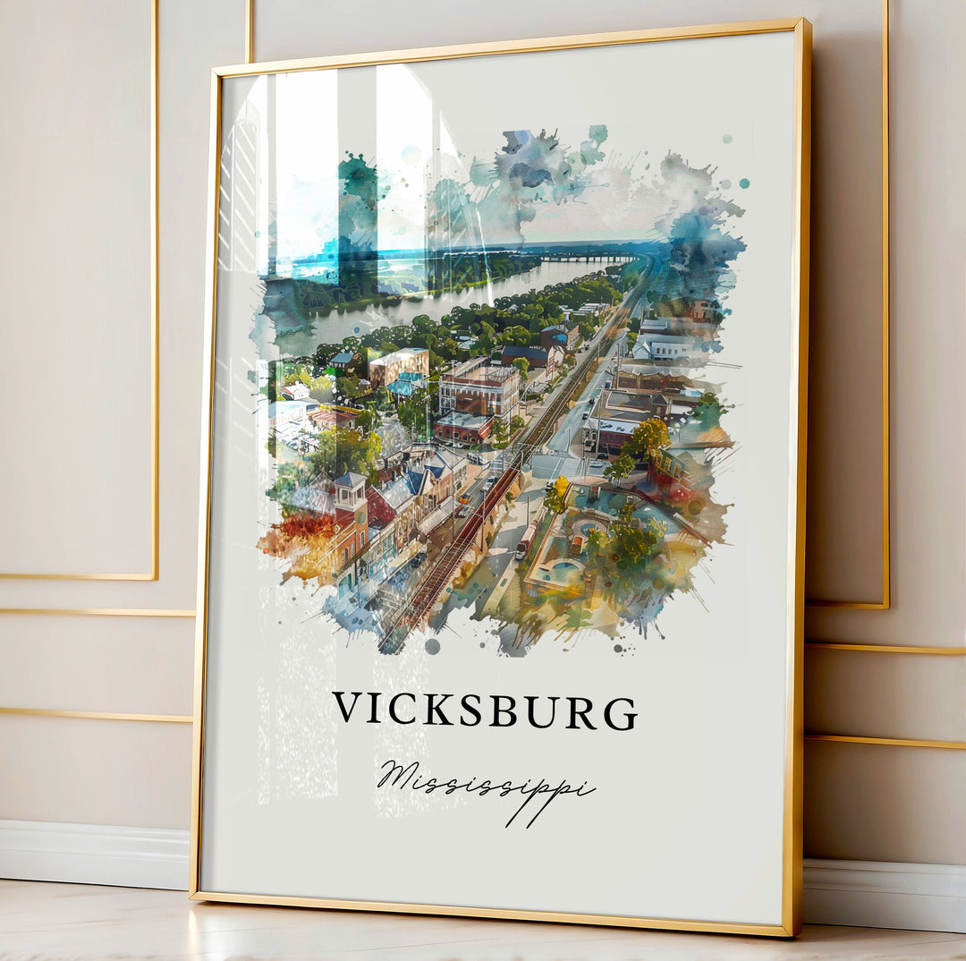 Vicksburg MS Art, Western Mississippi Print, Vicksburg Watercolor, Vicksburg Mississippi Gift, Travel Print, Travel Poster, Mississippi Gift