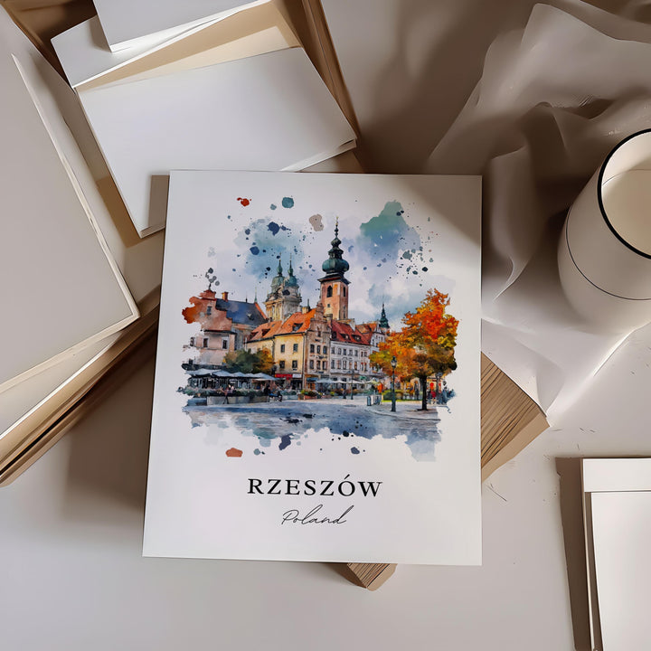 Rzeszow Wall Art, Rzeszow Poland Print, Rzeszow Watercolor Art, Wislok River Gift,