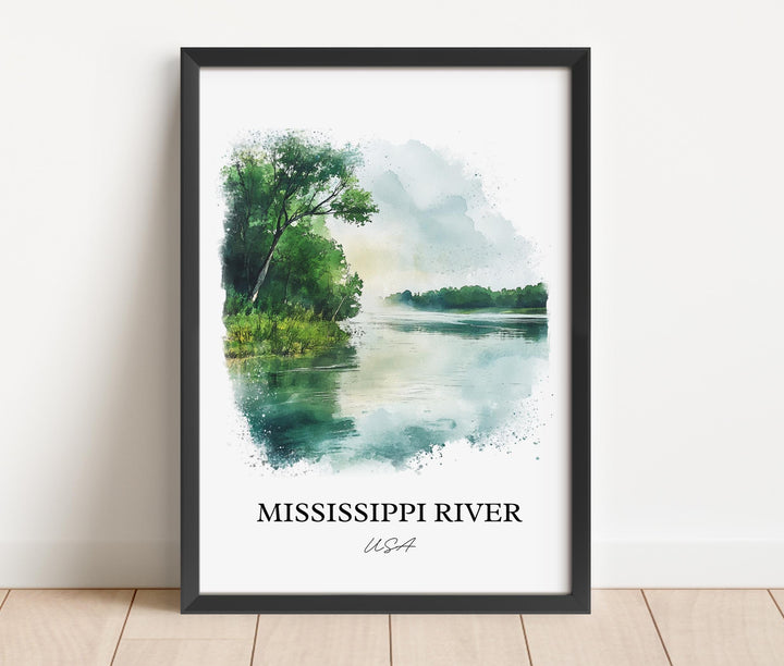 Mississippi River Wall Art, USA Prints, Mississippi Watercolor Art, Mississippi River Gift, Travel Print, Travel Poster, Housewarming Gift