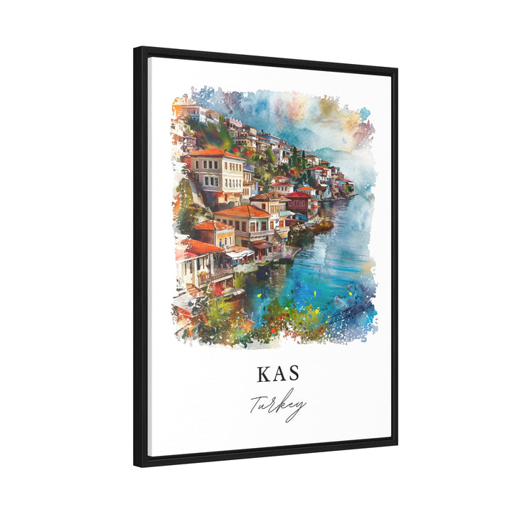 Kas Turkey Wall Art, Kas Print, Kas Coastal Town Watercolor, Bougainvillea flowers,