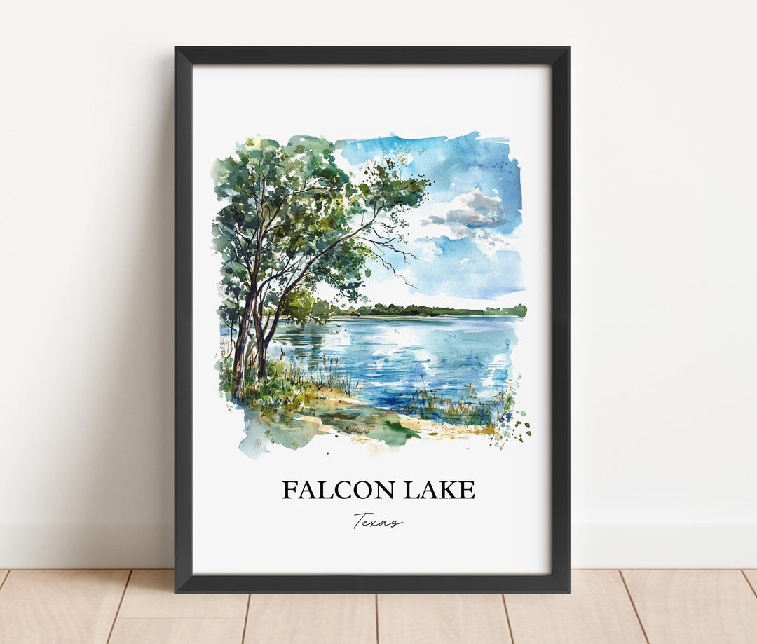 Falcon Lake Wall Art, Rio Grand River Print, Texas Watercolor Art, Falcon Lake TX Gift, Travel Print, Travel Poster, Housewarming Gift