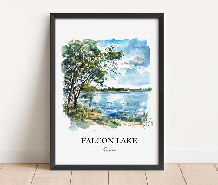 Falcon Lake Wall Art, Rio Grand River Print, Texas Watercolor Art, Falcon Lake TX Gift, Travel Print, Travel Poster, Housewarming Gift