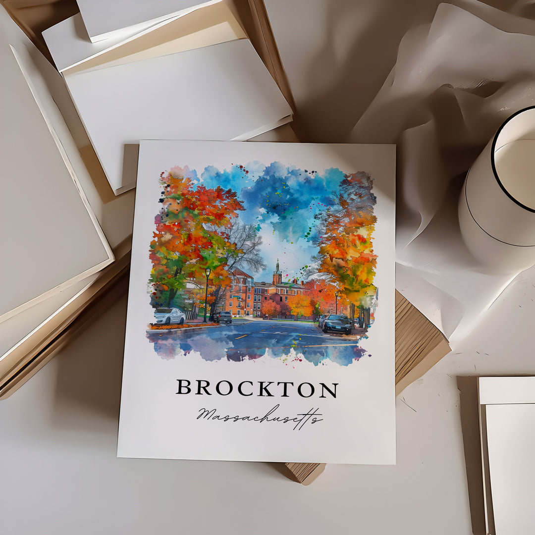 Brockton MA Wall Art, Brockton Print, Brockton Watercolor Art, Plymouth County MA Gift, Travel Poster, Housewarming Gift