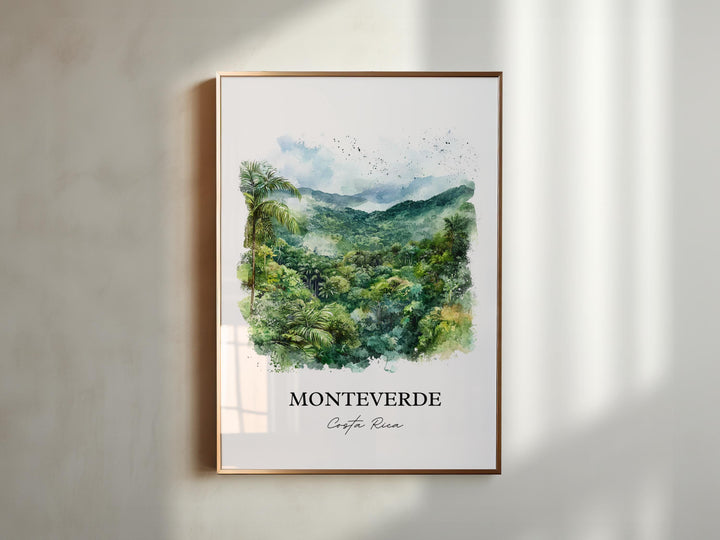 Monteverde Wall Art, Puntarenas Print, Costa Rica Watercolor Art, Monteverde CR Gift, Travel Print, Travel Poster, Housewarming Gift