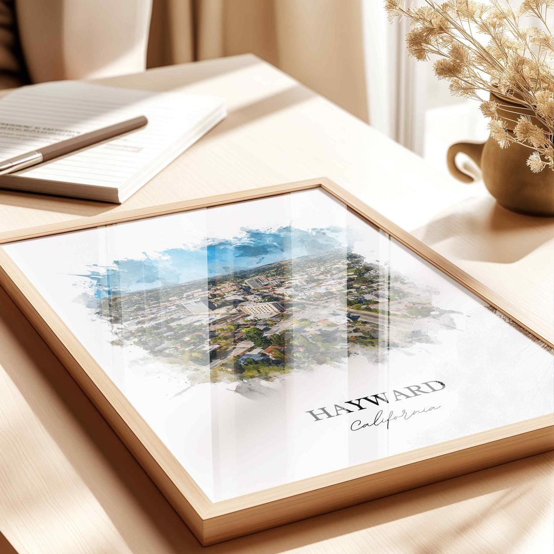 Hayward CA Wall Art, Hayward Print, Hayward Watercolor Art, Alameda County Gift, Travel Print, Travel Poster, Housewarming Gift