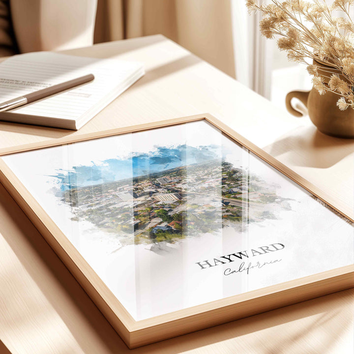 Hayward CA Wall Art, Hayward Print, Hayward Watercolor Art, Alameda County Gift, Travel Print, Travel Poster, Housewarming Gift